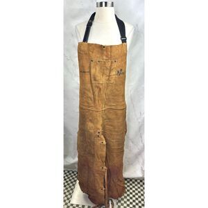 Vintage Norco Leather Cowhide Suede Welding Apron Pants Bibs Tan Mens sz 48 work